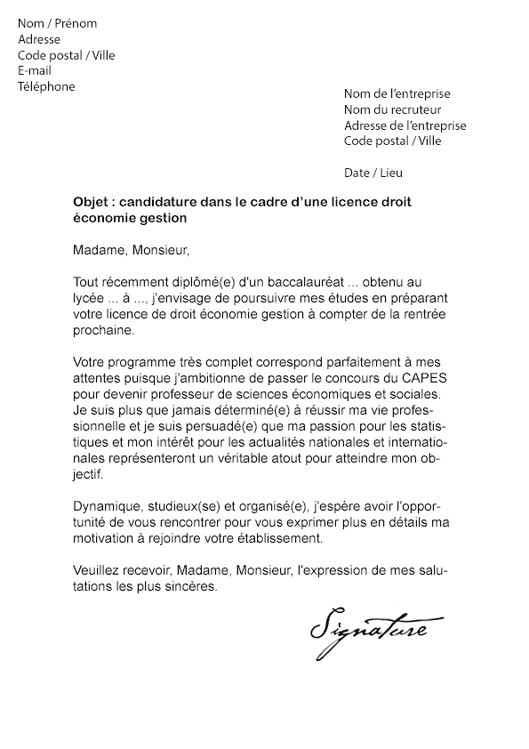 Rédigez rapidement votre lettre de motivation faculté d'économie et gestion grâce au modèle gratuit de merci facteur ✅ nous l'imprimons et la postons pour vous. Lettre De Motivation Licence Droit Economie Gestion Modele De Lettre