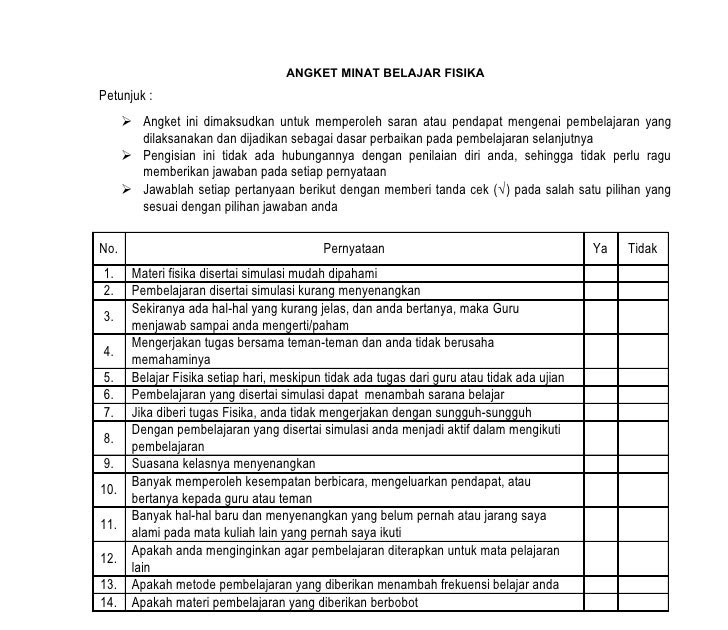 GO-BLOG: Contoh AngkeT Skripsi (Minat Belajar Fisika)