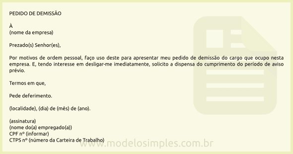 Pedido De Demissao Qual A Data Da Baixa Na Carteira 