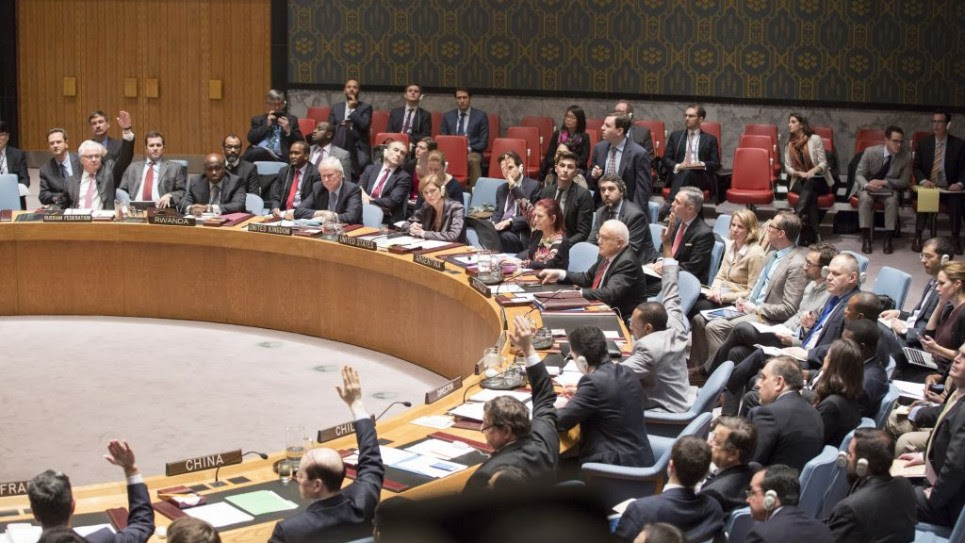 The UN Security Council voting on a resolution on Palestinian statehood on December 30, 2014. The resolution was voted down. (photo credit: UN/Evan Schneider)