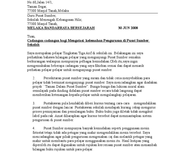 Surat Kiriman Rasmi Sekolah Menengah - Selangor o