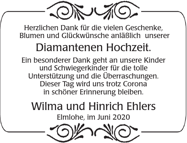Diamantene hochzeit 60 jahre ehe feiern. Wilma Und Hinrich Ehlers Danke Nordsee Zeitung