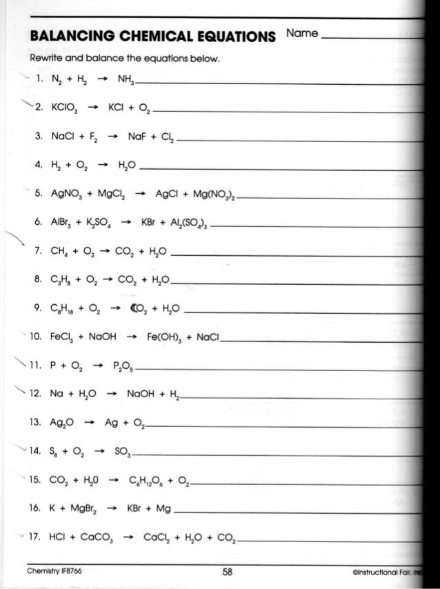 Balance the following reactions and indicate which of the six types of chemical reaction are being represented: 29 Chemical Equations And Stoichiometry Balancing Equations Worksheet Answers Free Worksheet Spreadsheet