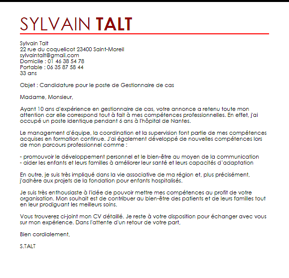 Lettre De Motivation Exemple Gestionnaire