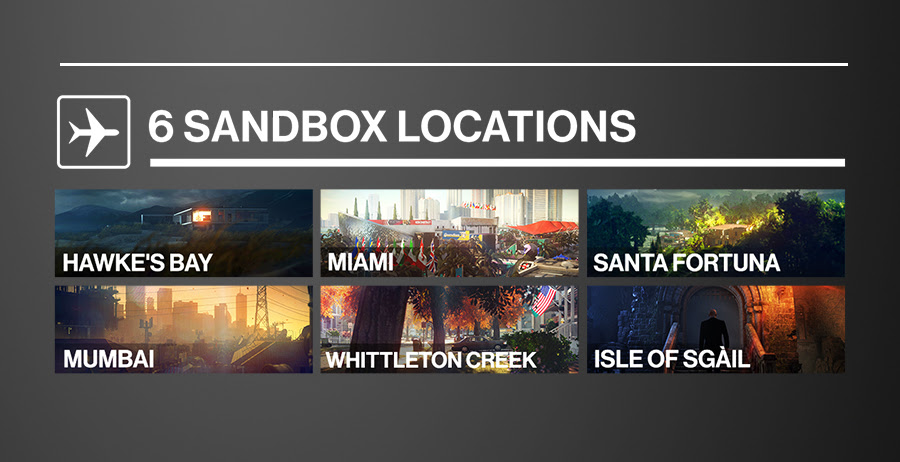 6 Sandbox locations | Hawke's bay | Miami | Santa fortuna | Mumbai | Whittleton creek | Isle of sgail