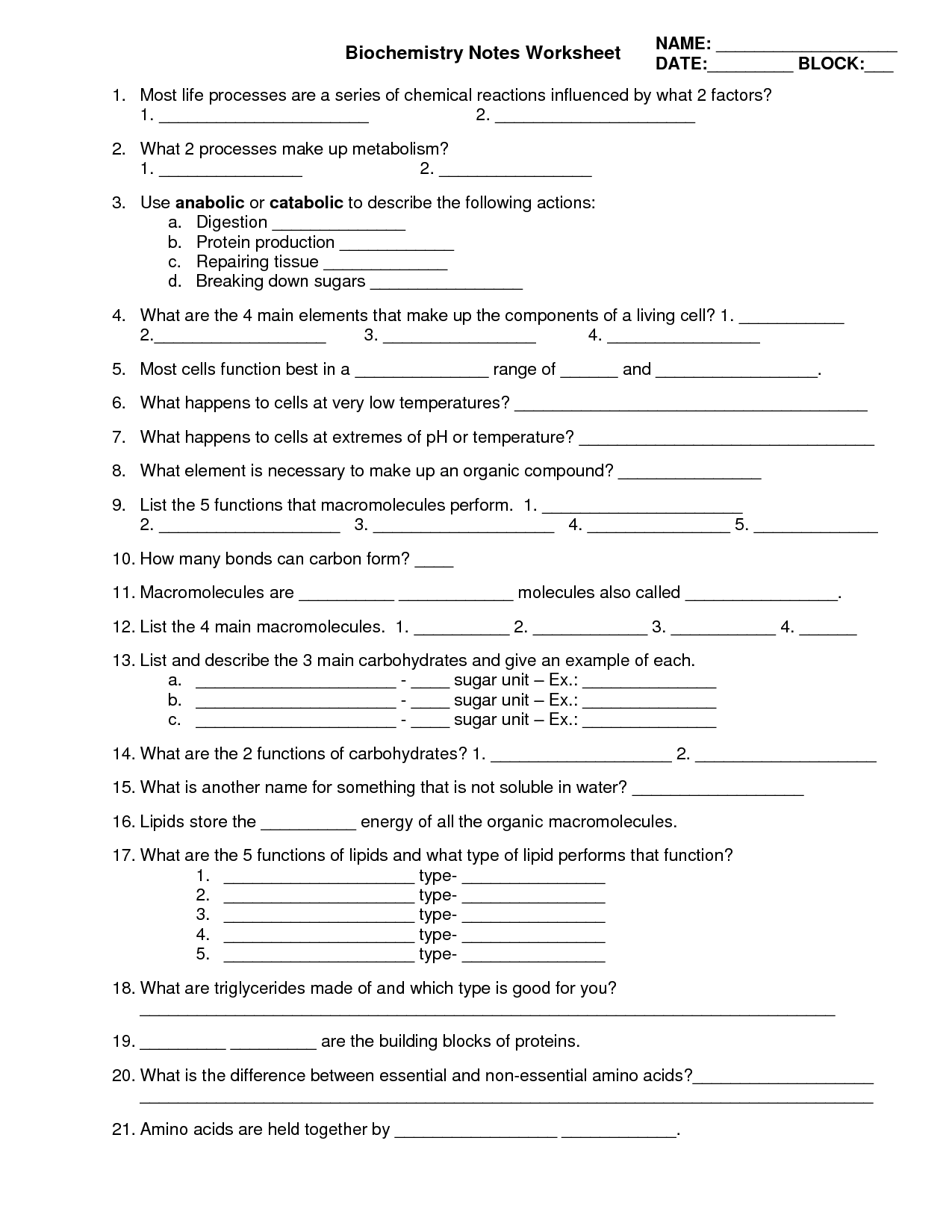 34 Biochemistry Basics Worksheet Answers - Notutahituq Worksheet