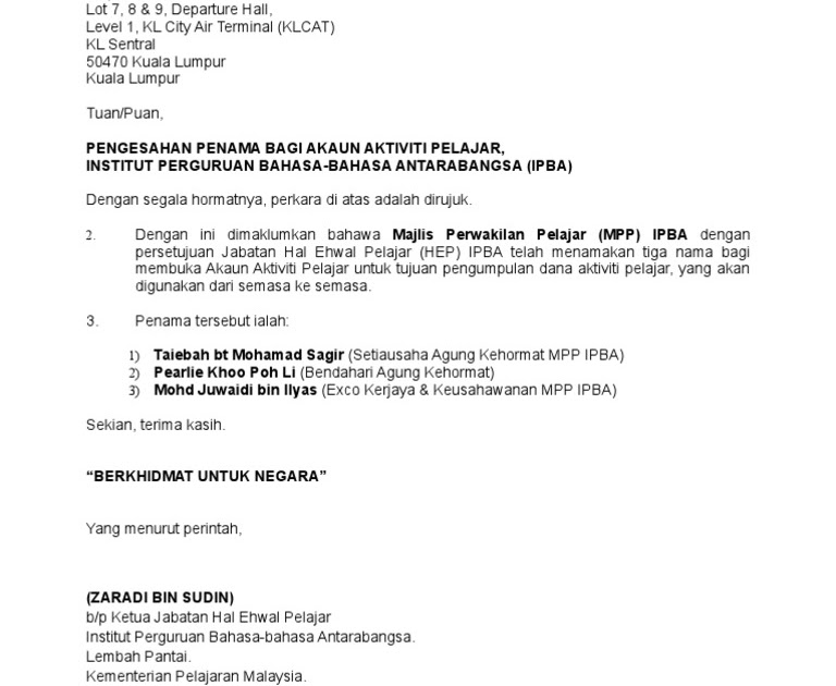 Contoh Surat Rasmi Pertukaran Akaun Bank - Rasmi G