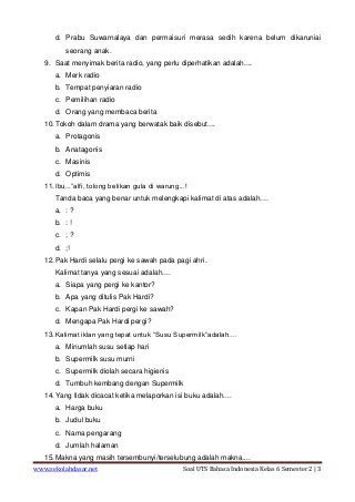 Soal Bahasa Indonesia Kelas 3 Semester 2 Dan Kunci Jawabannya - Murid