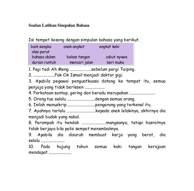 Soalan Isi Tempat Kosong Bahasa Melayu Tingkatan 1 