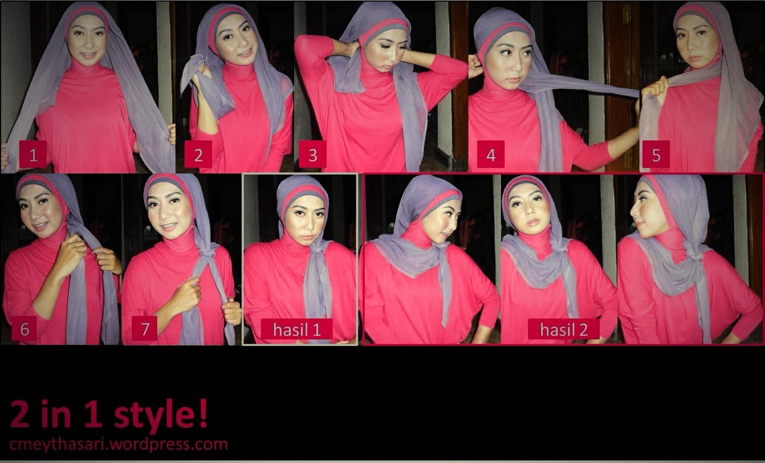 29 Gambar Lengkap Tutorial Hijab Paris Dua Warna Untuk Anda