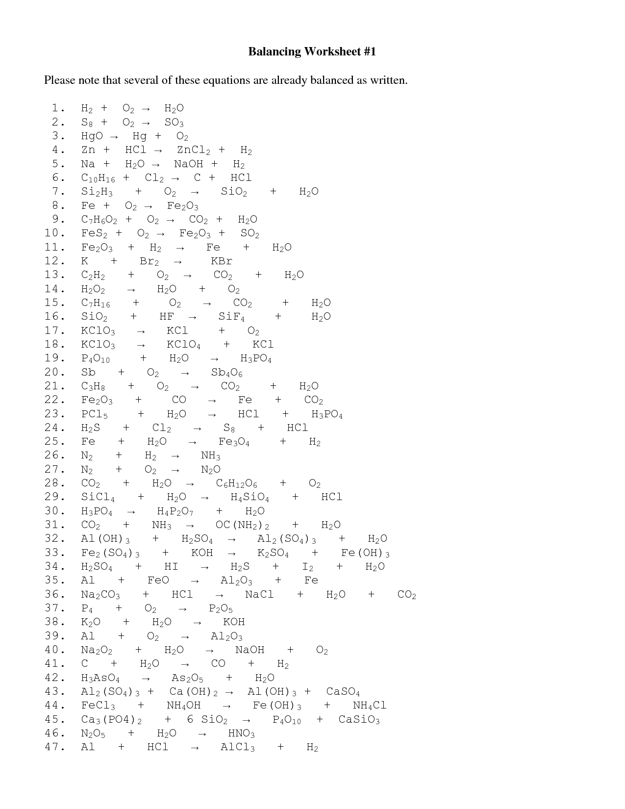 49 Balancing Chemical Equations Worksheets [with Answers ...