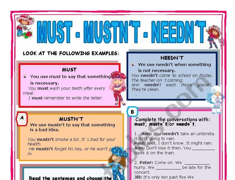 Must Mustn T Needn T Exercises Pdf Exercise Poster