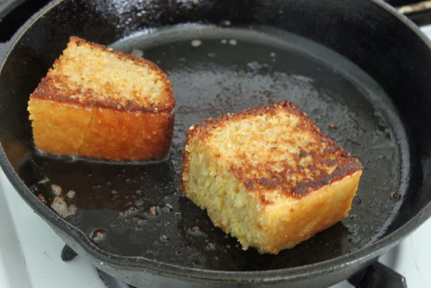 2 photos of leftover mashed potato cornbread. Yes I Fried Leftover Cornbread In Bacon Fat The Amateur Gourmet