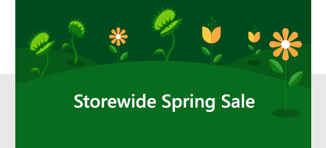Multiple illustrated flowers above the words: Storewide Spring Sale.