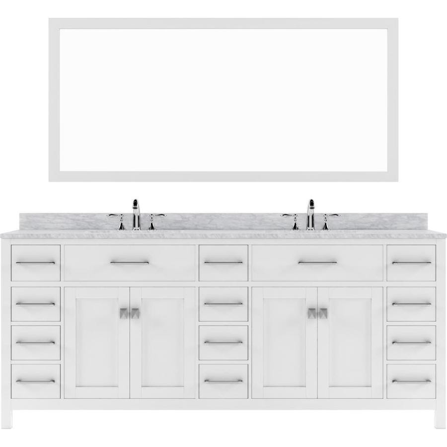 Adorna 78 inch double sink bathroom vanity set white finish, solid hard wood cabinet. Virtu Usa Caroline Parkway 78 In White Undermount Double Sink Bathroom Vanity With Italian Carrara White Marble Top Mirror Included In The Bathroom Vanities With Tops Department At Lowes Com