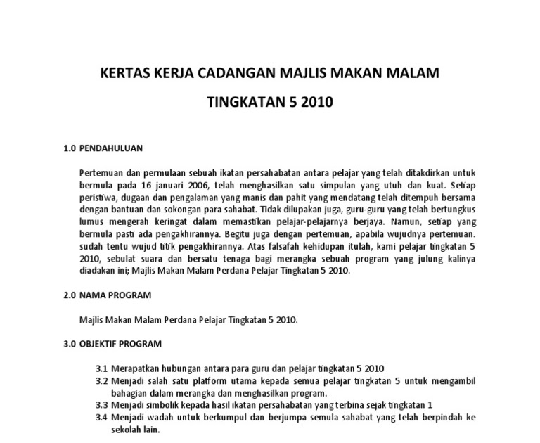 Contoh Kertas Kerja Jamuan Makan - Contoh 408