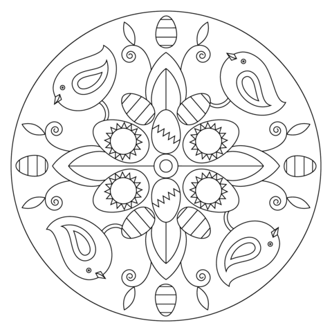 Become relaxed & relieve from stress! Easter Mandala With Birds And Eggs Coloring Page Free Printable Coloring Pages