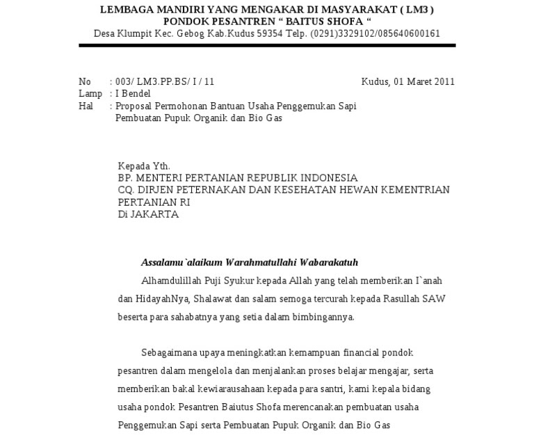 Contoh Proposal Permohonan Bantuan Dana Usaha Dagang ...