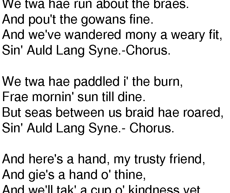 Auld Lang Syne Lyrics Pronunciation 'for old lang syne, my dear' is