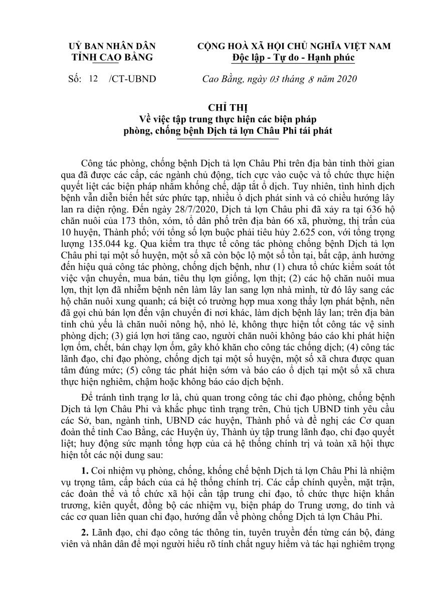 Nội dung cụ thể của chỉ thị 12: Chá»‰ Thá»‹ Sá»' 12 Ct Ubnd Cá»§a á»§y Ban Nhan Dan Tá»‰nh Cao Báº±ng