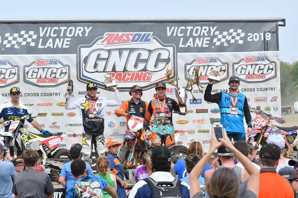 Kailub Russell (center), Thad Duvall (left) and Grant Baylor (right) rounded out the X-Factor Whitetails GNCC podium.