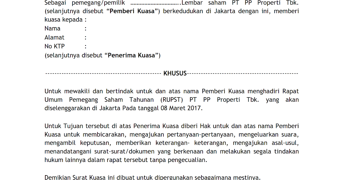 Contoh Surat Kuasa Tender - Wonder Traveling