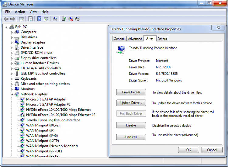 teredo tunneling pseudo-interface driver download windows 7