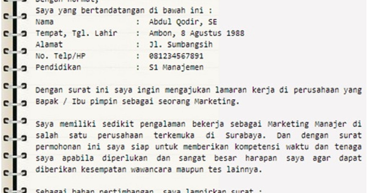 Contoh Cv Buat Lamaran Kerja Via Email - Surpriz Menu