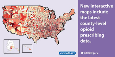 New interactive maps include the latest county-level opioid prescribing data. www.cdc.gov @CDCInjury
