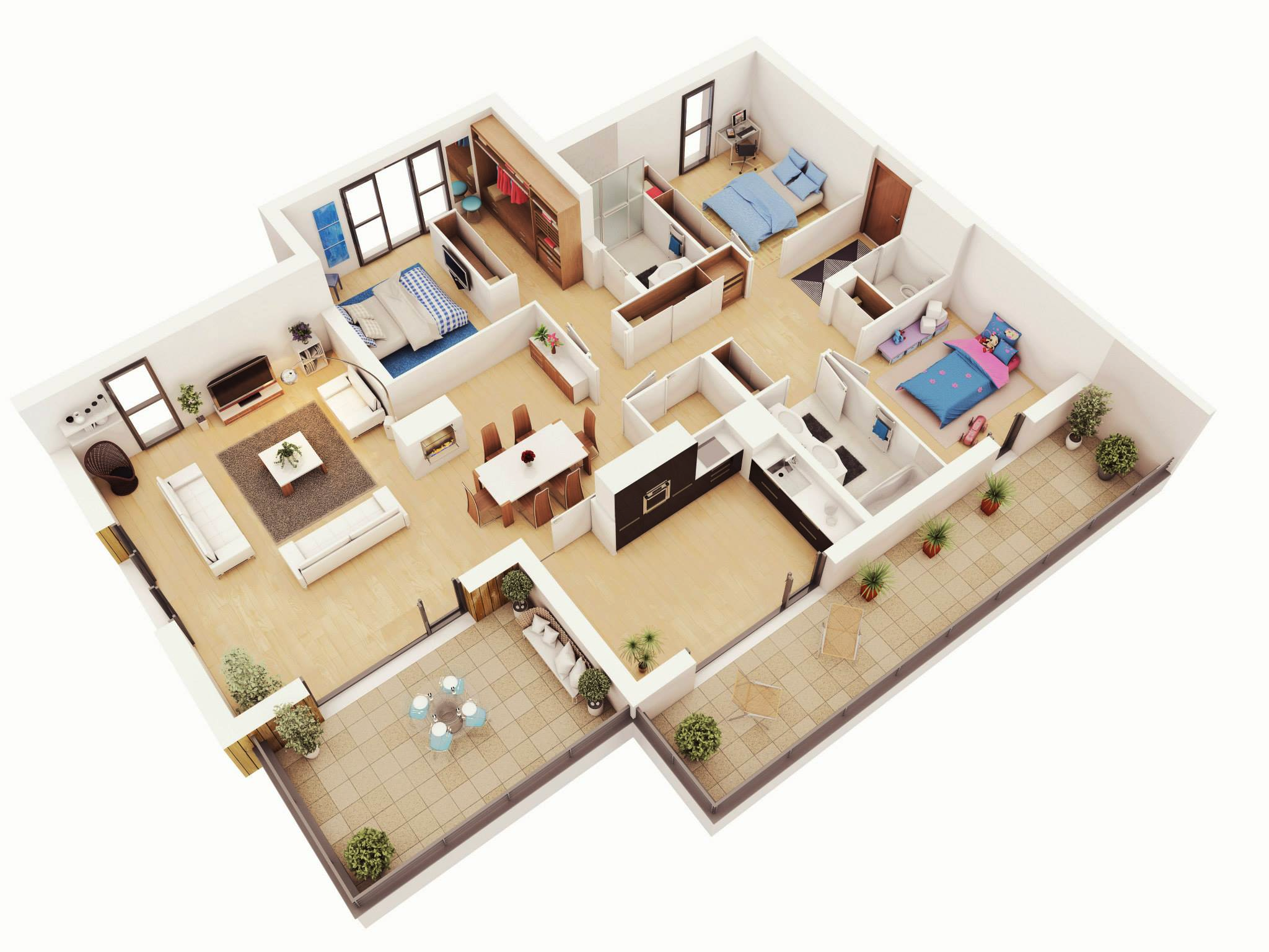 Small three bedroom house 2020. 25 More 3 Bedroom 3d Floor Plans