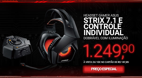 Headset Gamer Asus STRIX 7.1 Dobrável Com Iluminação lateral e Controle Individual
