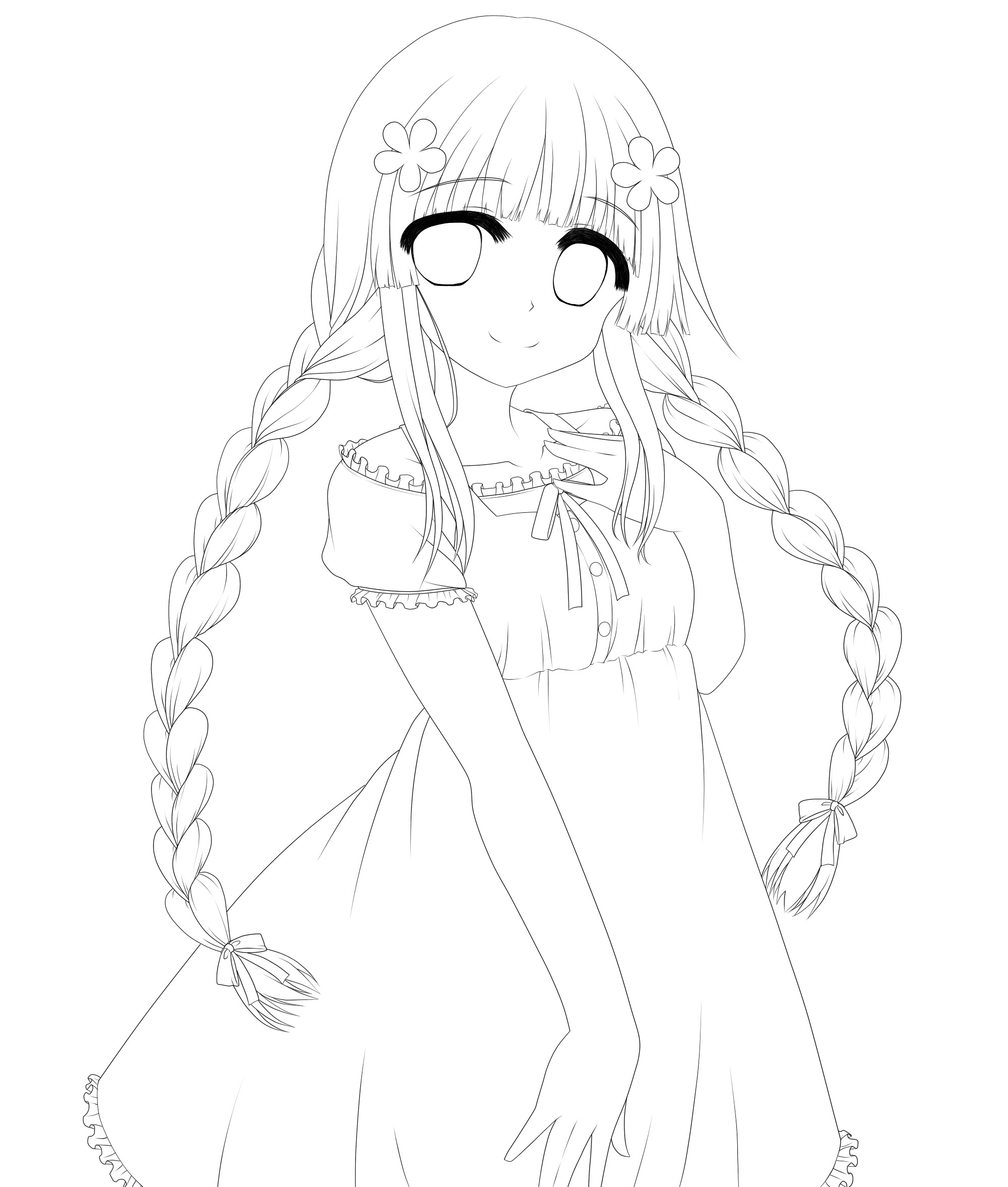 綺麗なかわいい 女の子 イラスト 線画 フリー 動物ゾーン