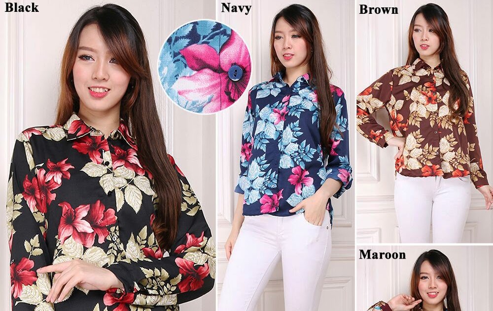 Download Kemeja Wanita Motif Bunga Lengan Panjang - Kumpulan Model ...