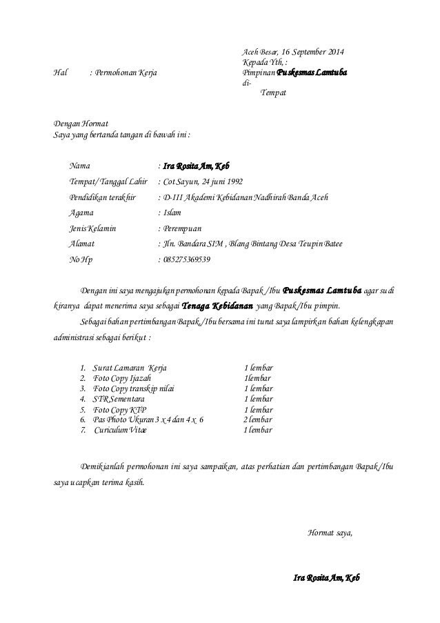 Contoh Penulisan Surat Lamaran Kerja Yg Benar