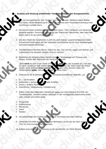 10 kurzgeschichten für beginner n deutsch. Klassenarbeit Deutsch Kurzgeschichte Bichsel Die Tochter Unterrichtsmaterial Im Fach Deutsch