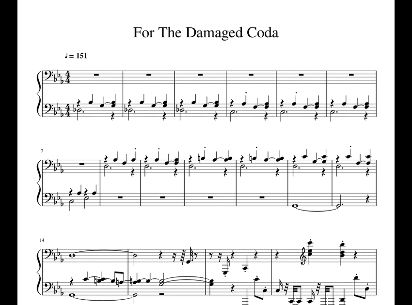 For The Damaged Coda Piano Sheet Music Free