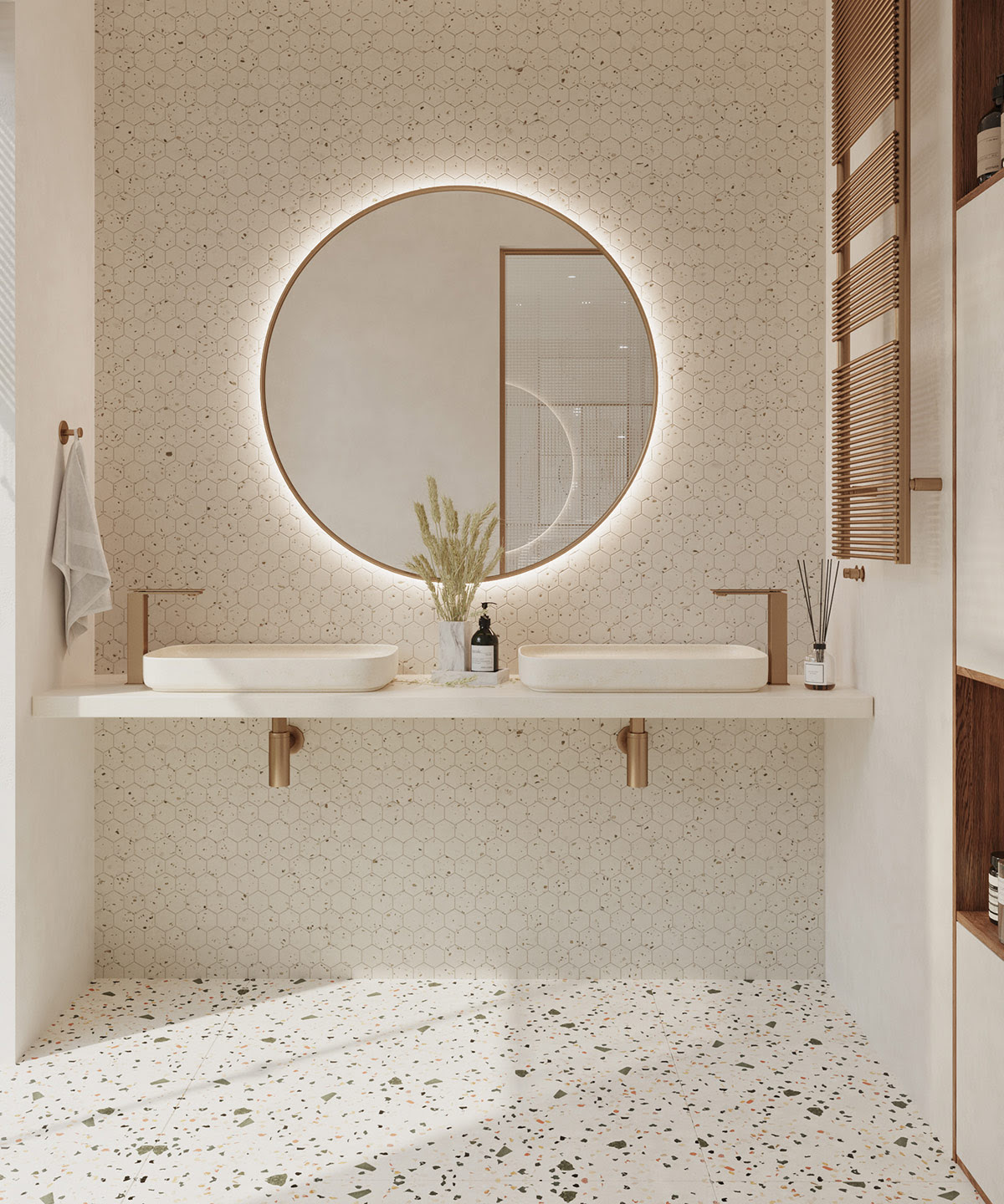 So whether your bathroom space is asymmetrical, curvy, or oddly angled, you can find a plan that fits. Terrazzo Bathroom Floor Interior Design Ideas