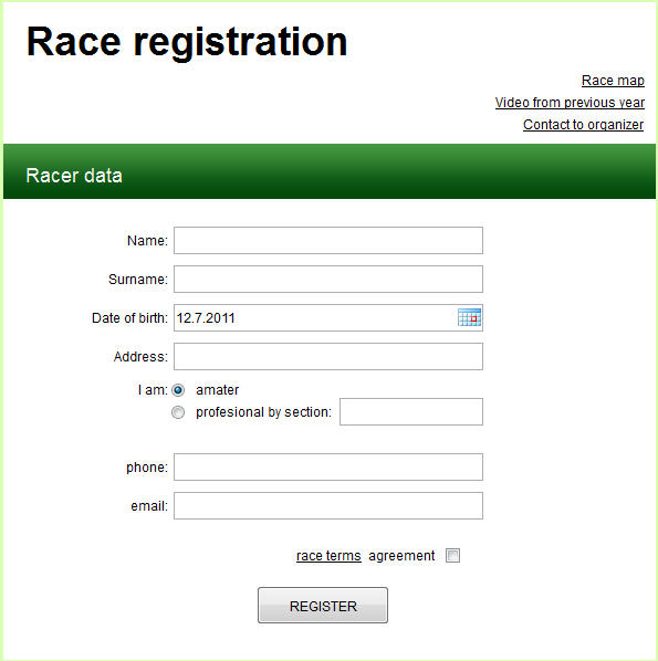 Application Form: Registration Form Template Website