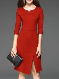 Midi Dress Sheath Work Solid ...