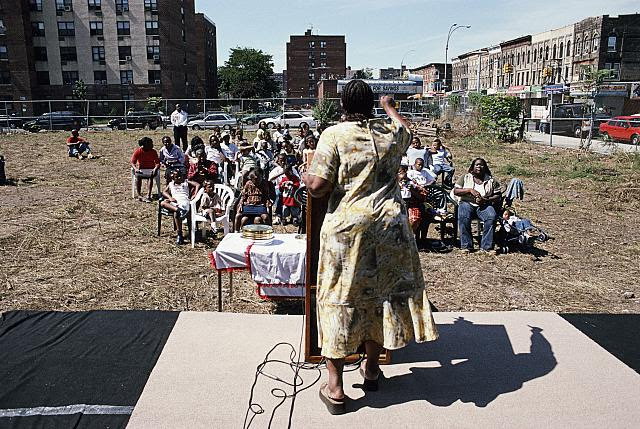 "Satan, you are not longer my Lord." outdoor service of the New Creation Ministry, Sutter Ave., Brooklyn, 2003