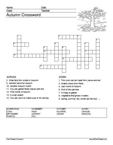 Check question and get your correct answers this is total 4 version quiz so complete it carefully. Autumn Crossword Puzzle Free Printable