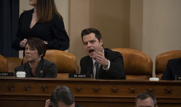 Rep. Matt Gaetz, R-Fla., speaks as the House Judiciary Committee hears investigative findings in the impeachment inquiry of President Donald Trump, Monday, Dec. 9, 2019, on Capitol Hill in Washington. (Anna Moneymaker/Pool via AP)