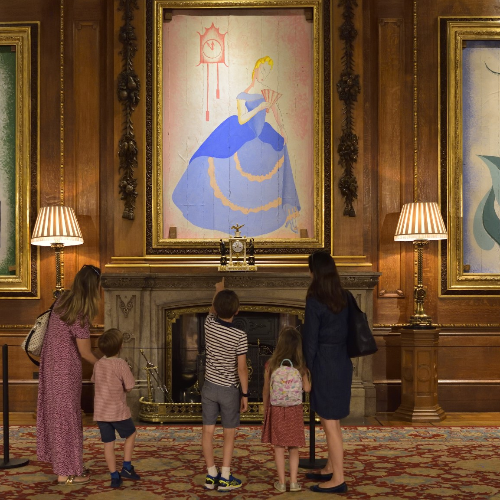 Visitors looking at the pantomime pictures