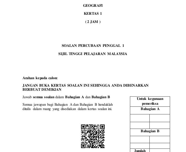 Soalan Percubaan Geografi Stpm Penggal 1 - Selangor h