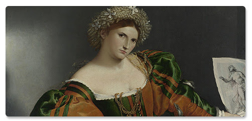 Detail from Lorenzo Lotto, 'Portrait of a Woman inspired by Lucretia', about 1530-3 © The National Gallery, London