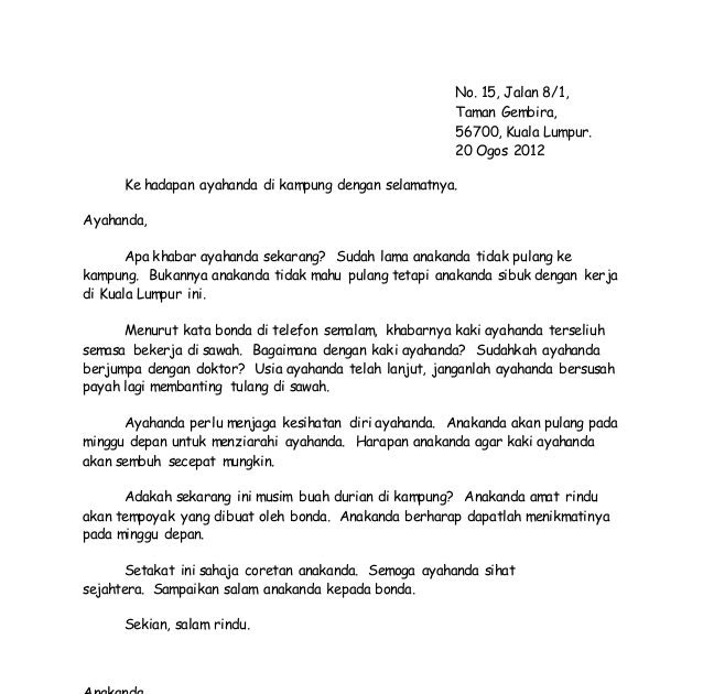 Contoh Karangan Surat Tidak Rasmi Kepada Rakan Di Luar 