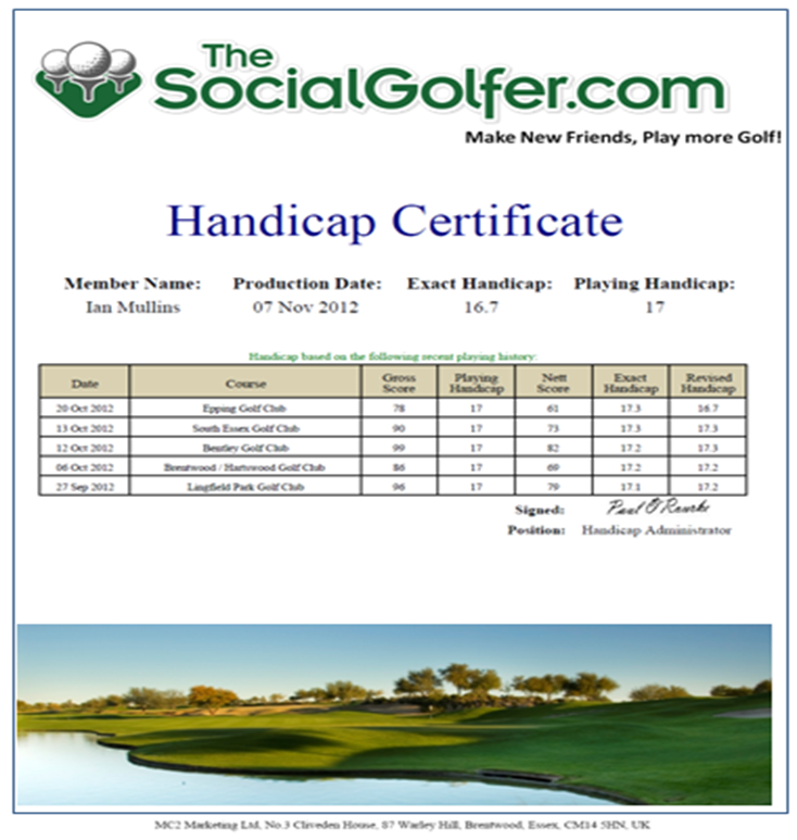 Golf Handicap Certificate Template - klauuuudia