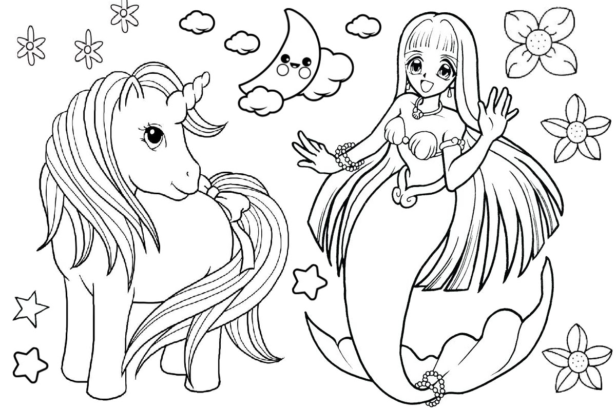 Unicorn Mermaid Coloring Pages - Cat's Blog
