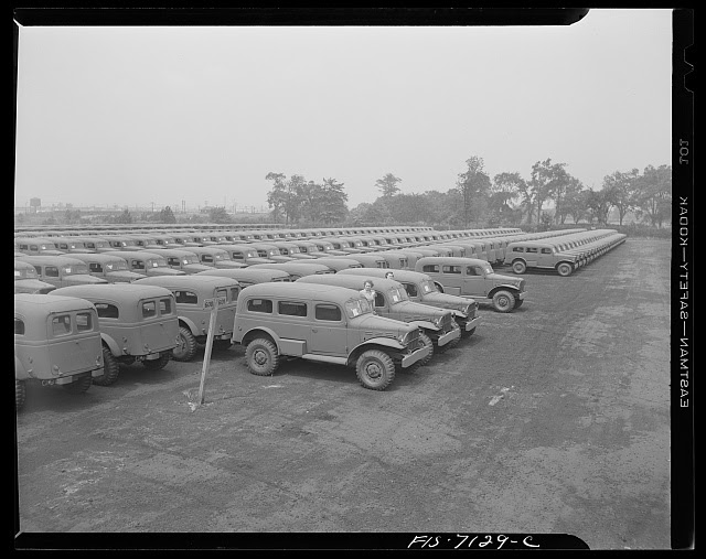 Detroit, Michigan (vicinity). Chrysler Corporation Dodge truck plant. Dodge Army carry-alls, the modern Army's utility vehicle, ready for delivery