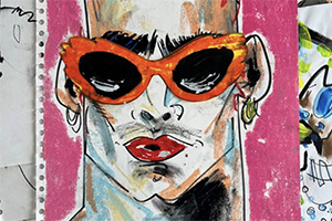 Fashion sketch showing a man wearing sunglasses